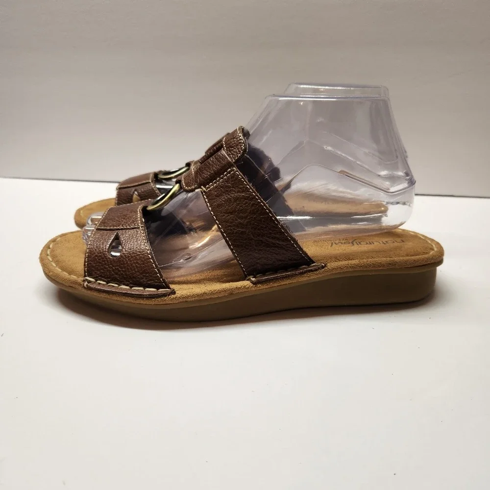 Natural Soul‎ by Naturalizer Dalbert Brown Leather Slide Sandals Womens 8M Shoe